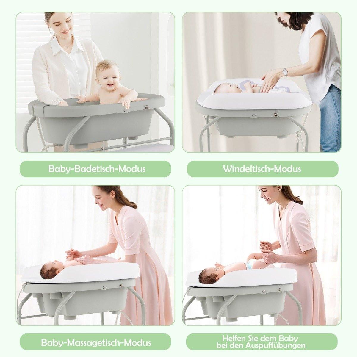 Northix  4 in 1 Klappbarer Wickeltisch mit Badewanne tragbare Wickelkommode mit Wickelauflage Hellgrau 