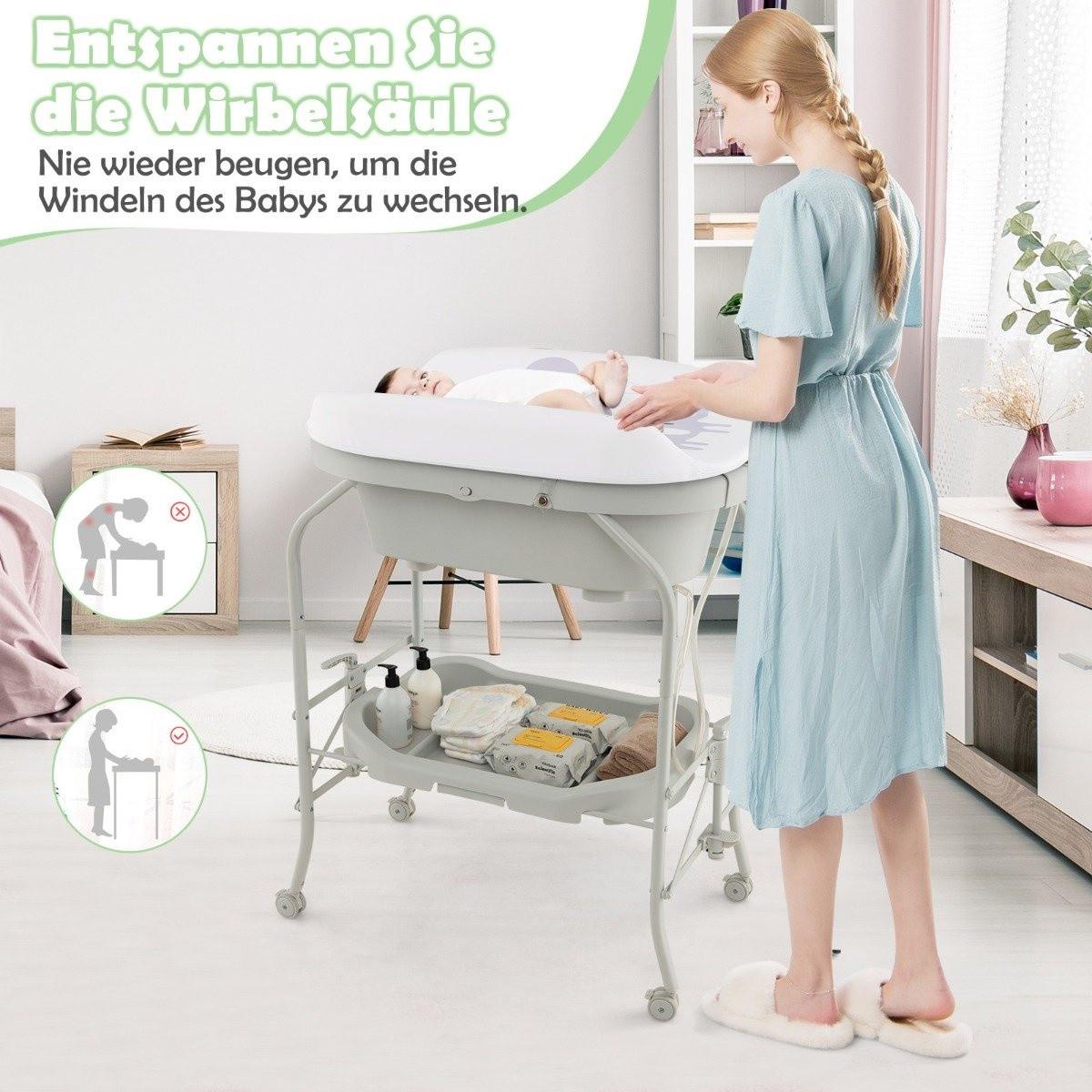 Northix  4 in 1 Klappbarer Wickeltisch mit Badewanne tragbare Wickelkommode mit Wickelauflage Hellgrau 