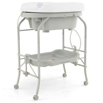 4 in 1 Klappbarer Wickeltisch mit Badewanne tragbare Wickelkommode mit Wickelauflage Hellgrau