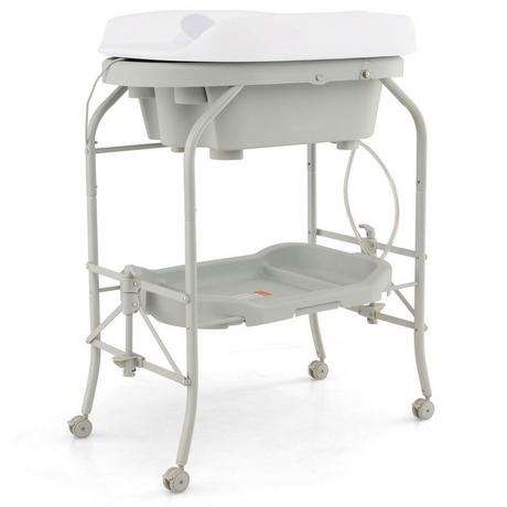 Northix  4 in 1 Klappbarer Wickeltisch mit Badewanne tragbare Wickelkommode mit Wickelauflage Hellgrau 