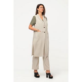 Ulla Popken  Veste longue sans manches, avec col à revers. Tissu texturé. 