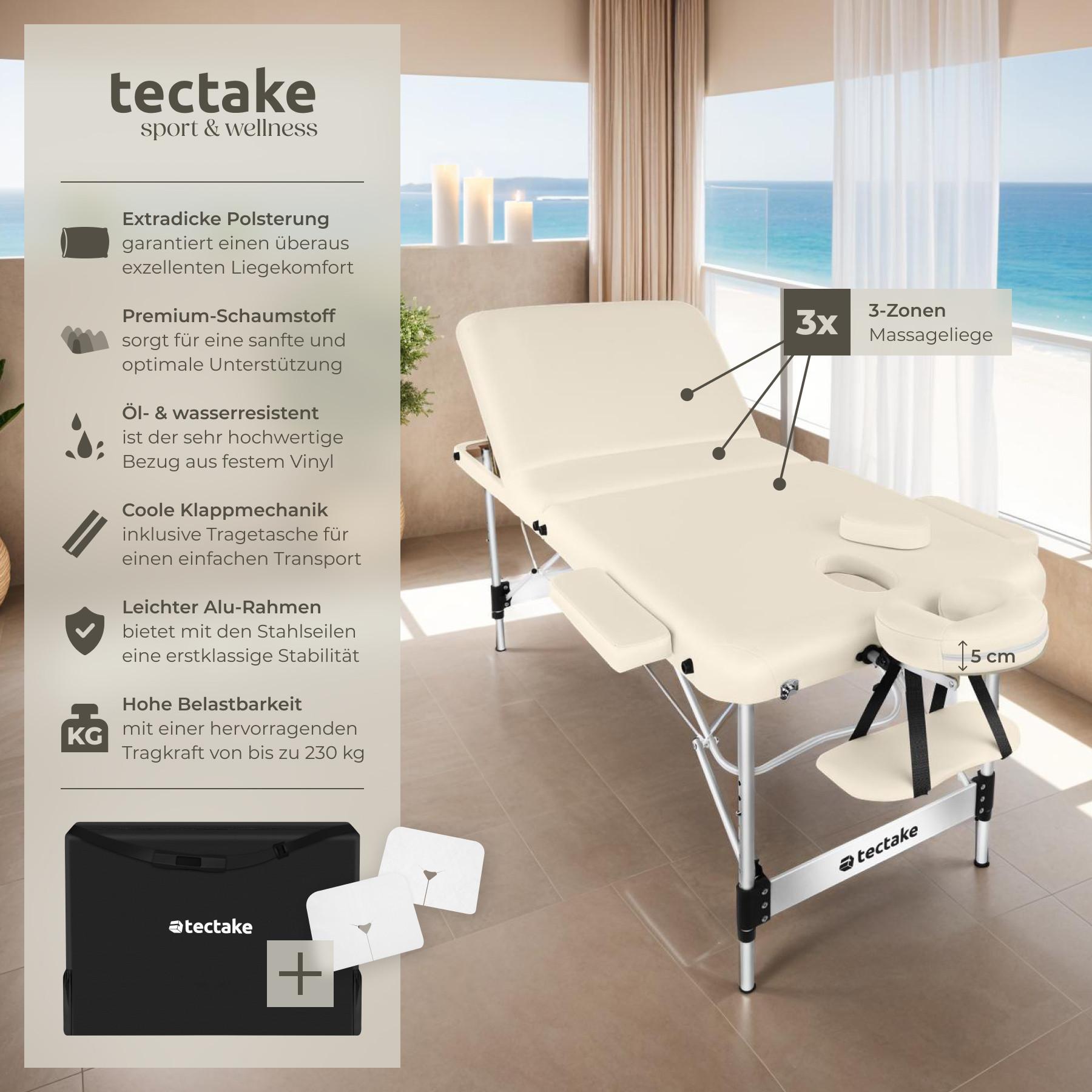 Tectake 3 Zonen Massageliege Ko Tao, Tragetasche, Aluminiumgestell  