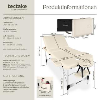 Tectake 3 Zonen Massageliege Ko Tao, Tragetasche, Aluminiumgestell  