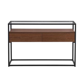 Vente-unique Console avec 2 tiroirs en MDF, verre trempé et métal - Naturel foncé - CAMATA  