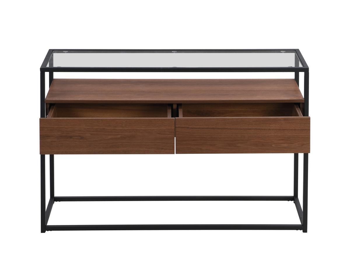 Vente-unique Console avec 2 tiroirs en MDF, verre trempé et métal - Naturel foncé - CAMATA  