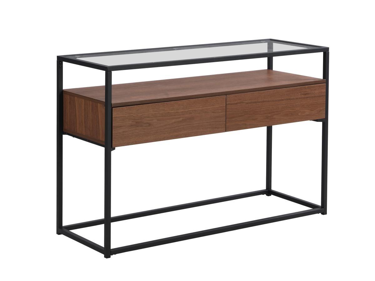 Vente-unique Console avec 2 tiroirs en MDF, verre trempé et métal - Naturel foncé - CAMATA  