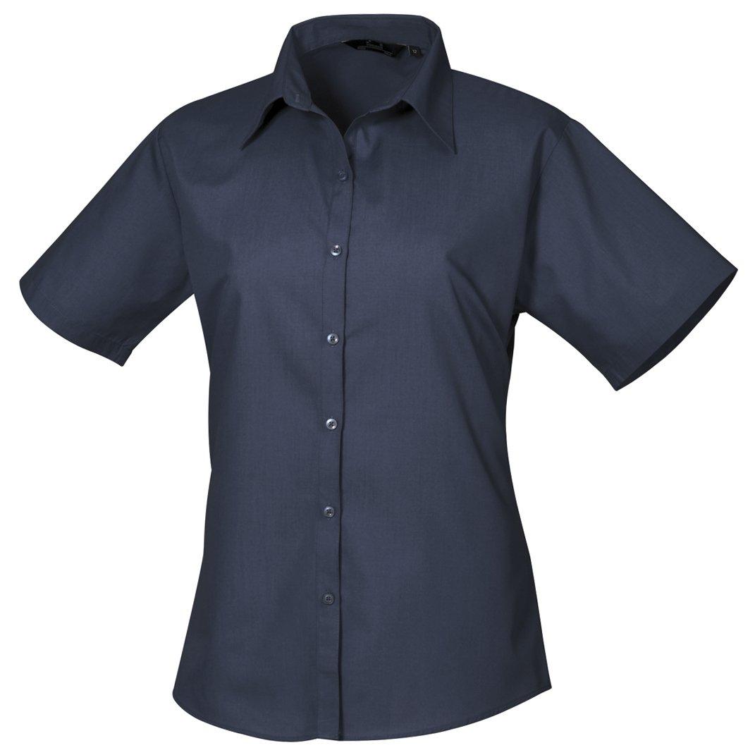 Image of Kurzarm Popeline Bluse Arbeitshemd Damen Marine 56