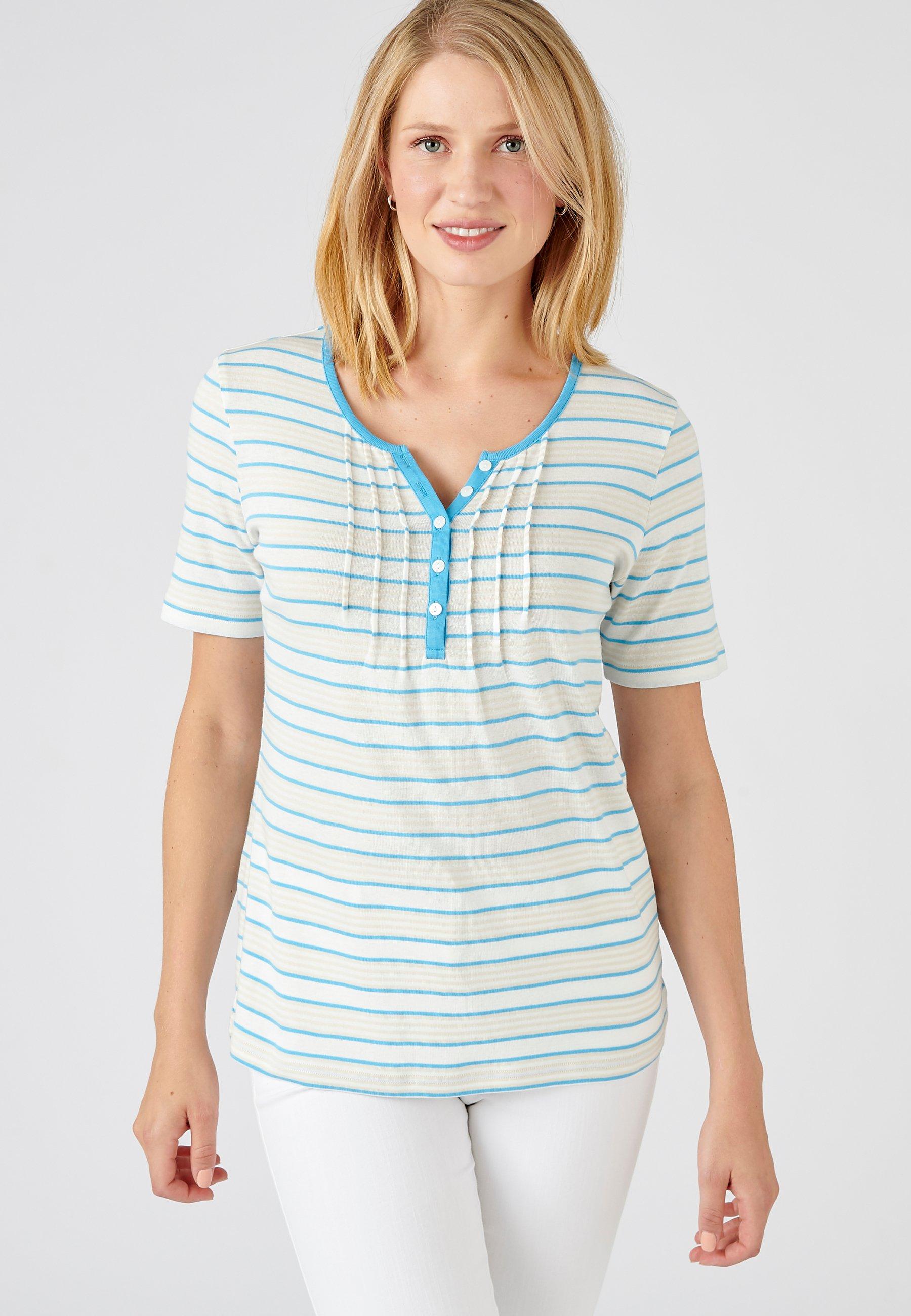 Image of Feinripp-t-shirt Aus Reiner Baumwolle. Damen Taubenblau 50/52