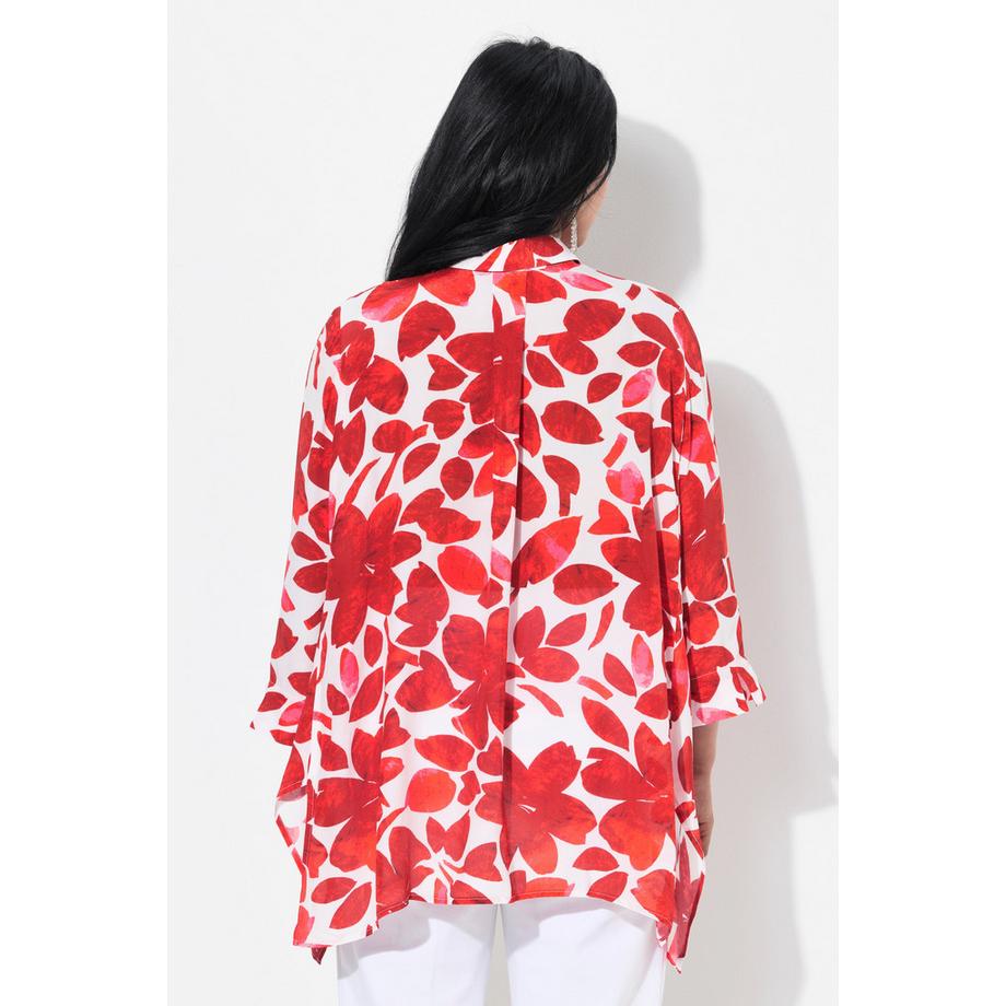 Ulla Popken Blusa con fiori Orlo a punte Collo da camicia Maniche a 3/4  
