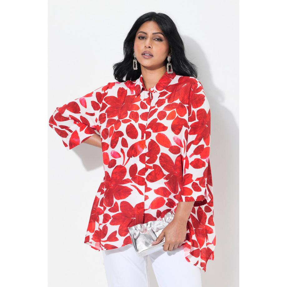 Ulla Popken Blusa con fiori Orlo a punte Collo da camicia Maniche a 3/4  