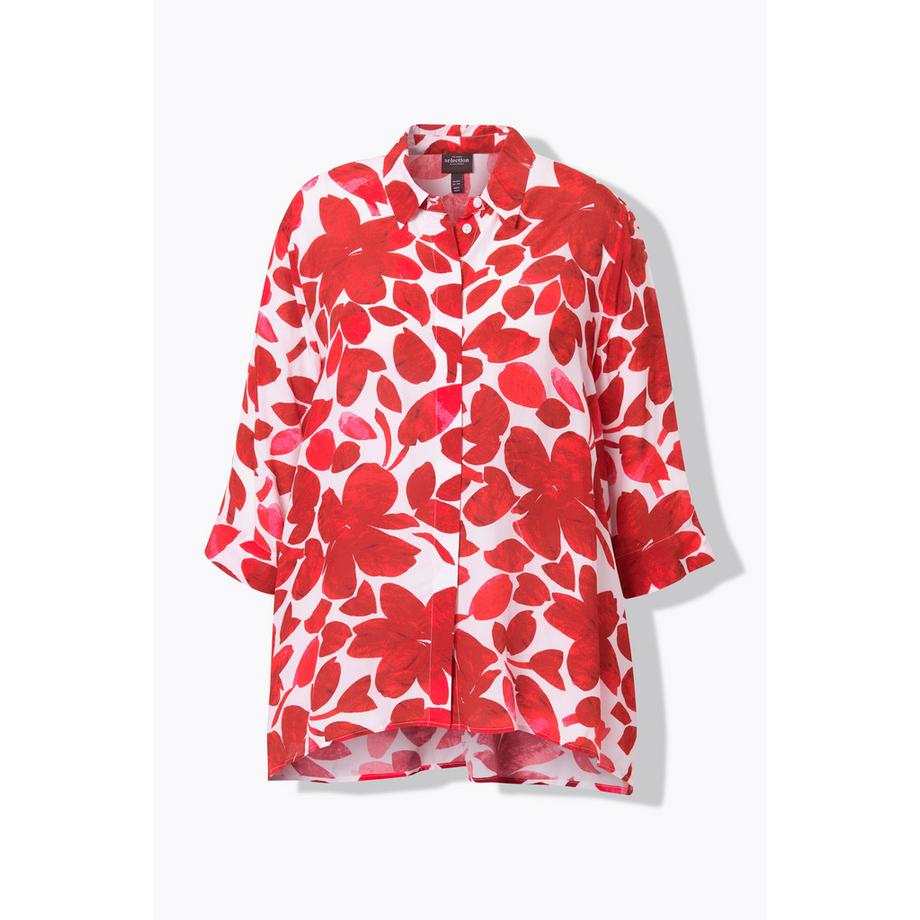 Ulla Popken Blusa con fiori Orlo a punte Collo da camicia Maniche a 3/4  