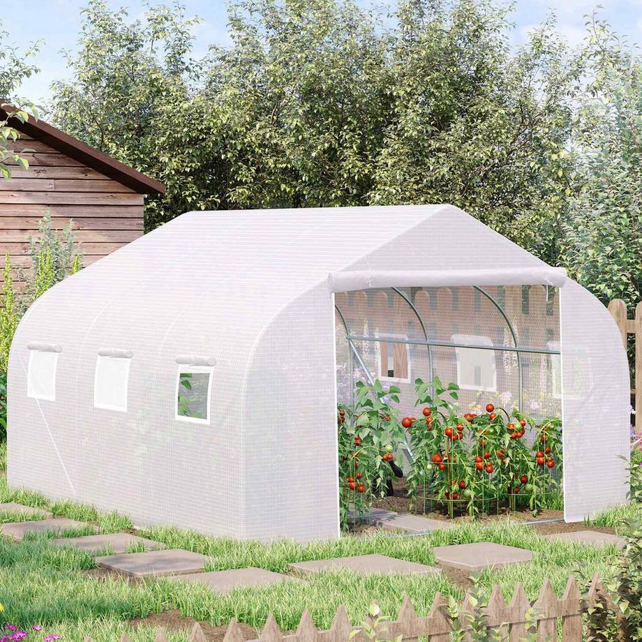 Northio Serra In Lamina 3,5X3X3M Protezione Uv Casetta Per Pomodori, Finestra In Rete, Antivento, Per Giardino E Balcone, Metallo, Bianco  