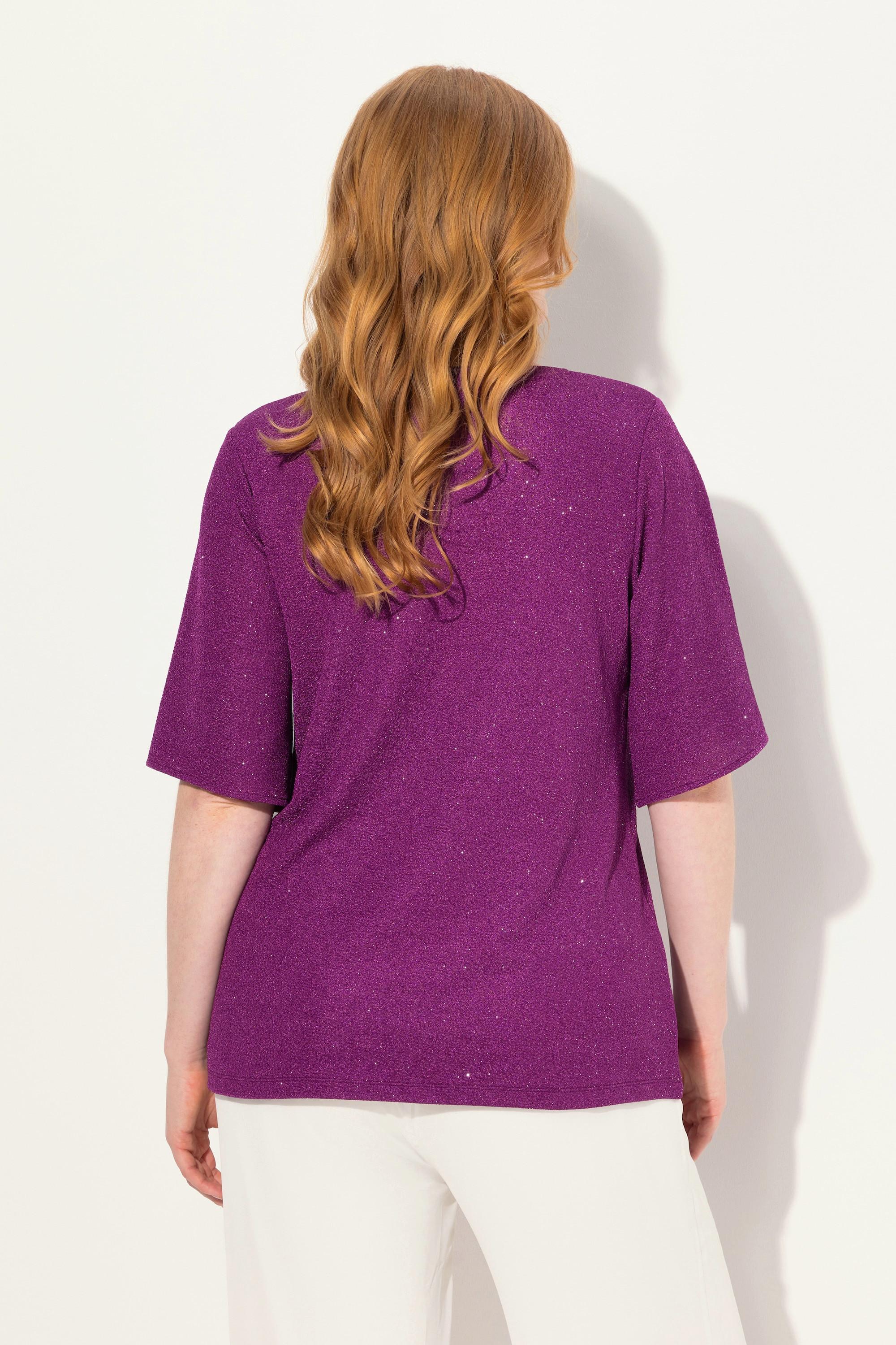 Ulla Popken  Maglia a doppio strato con effetto glitter, scollo a V e mezze maniche 