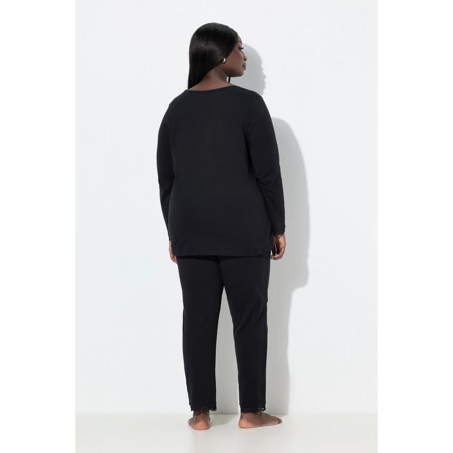 Ulla Popken Pigiama Pizzo Bottoni Scollo a V Maniche Lunghe  