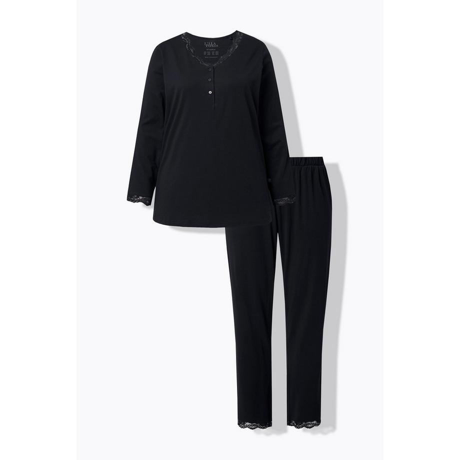 Ulla Popken Pigiama Pizzo Bottoni Scollo a V Maniche Lunghe  