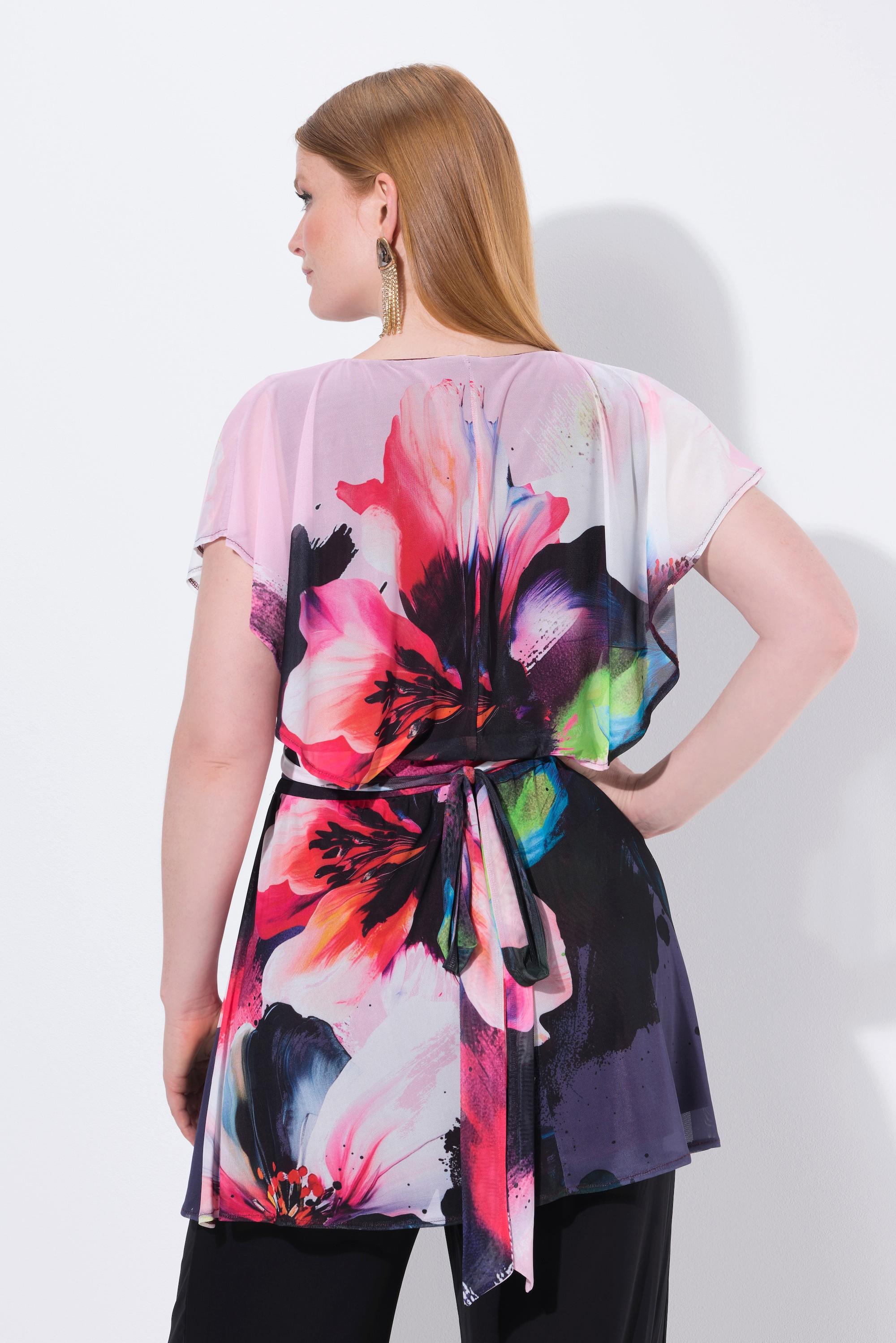 Ulla Popken Tunica Chiffon Mantella Mezze Maniche Ad Aletta  