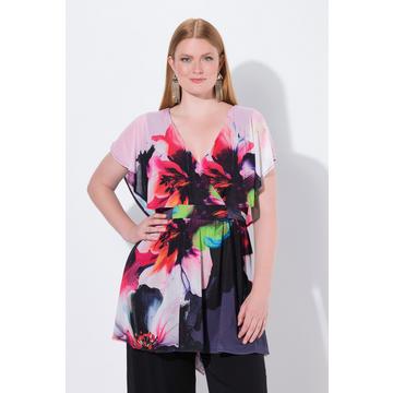 Tunica con mantella di chiffon e mezze maniche ad aletta