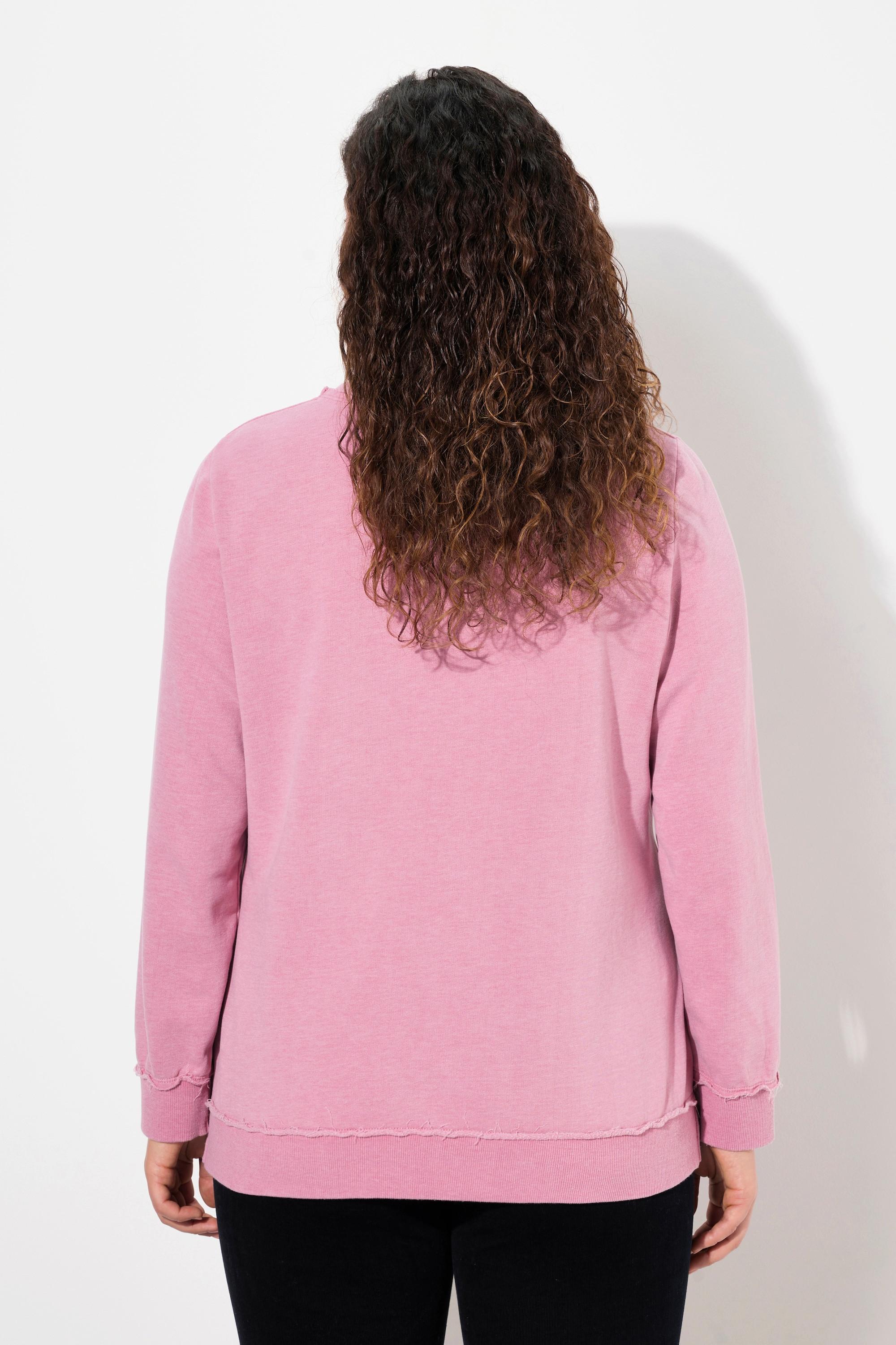 Ulla Popken Sweat-Pullover Schriftzug V-Ausschnitt Langarm  