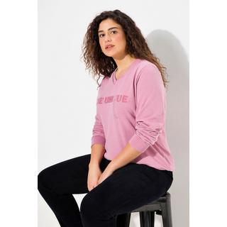 Ulla Popken Sweat-Pullover Schriftzug V-Ausschnitt Langarm  