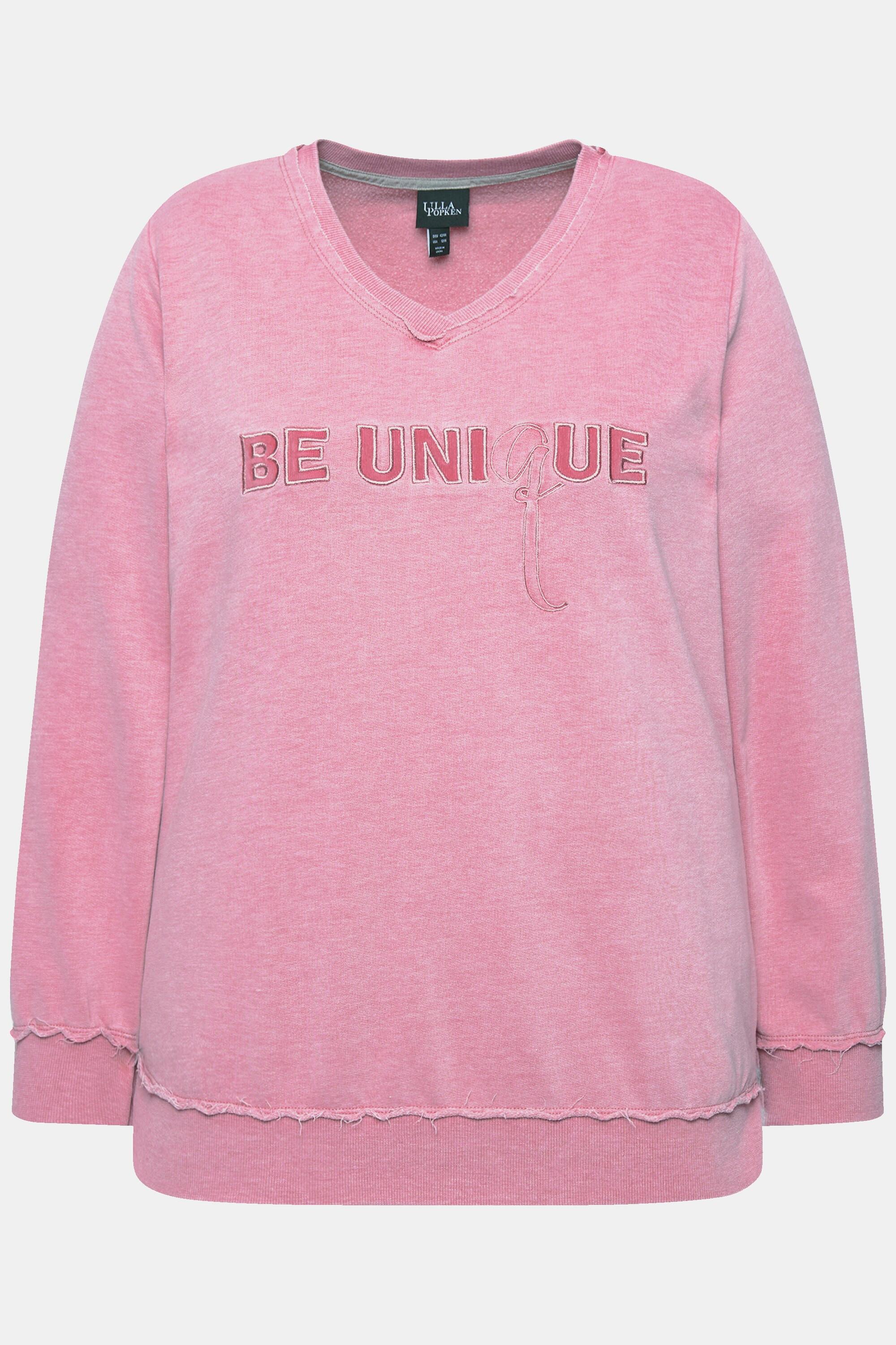 Ulla Popken Sweat-Pullover Schriftzug V-Ausschnitt Langarm  