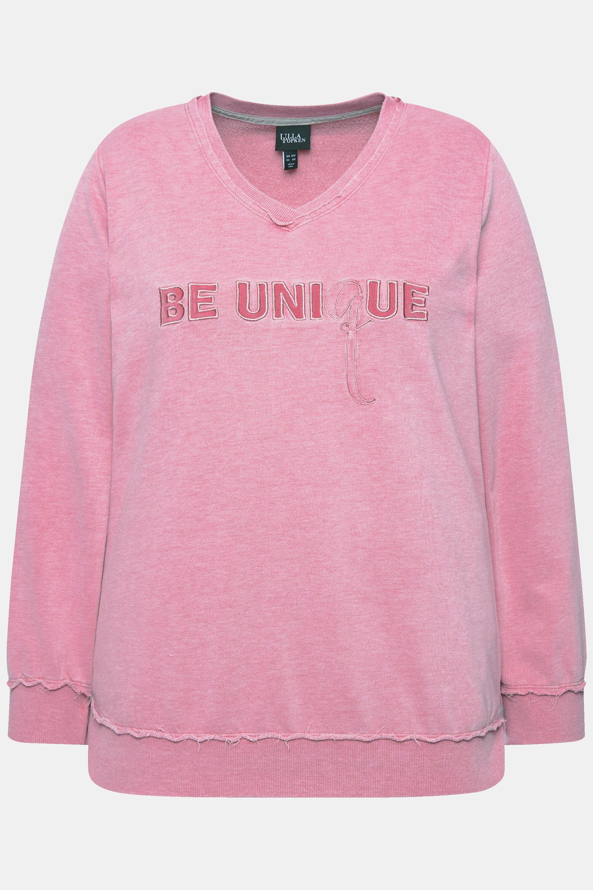 Ulla Popken  Sweat-Pullover, Schriftzug, V-Ausschnitt, Langarm 