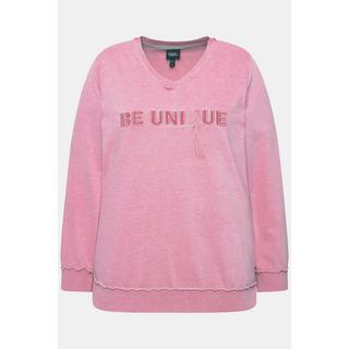 Ulla Popken Sweat-Pullover Schriftzug V-Ausschnitt Langarm  