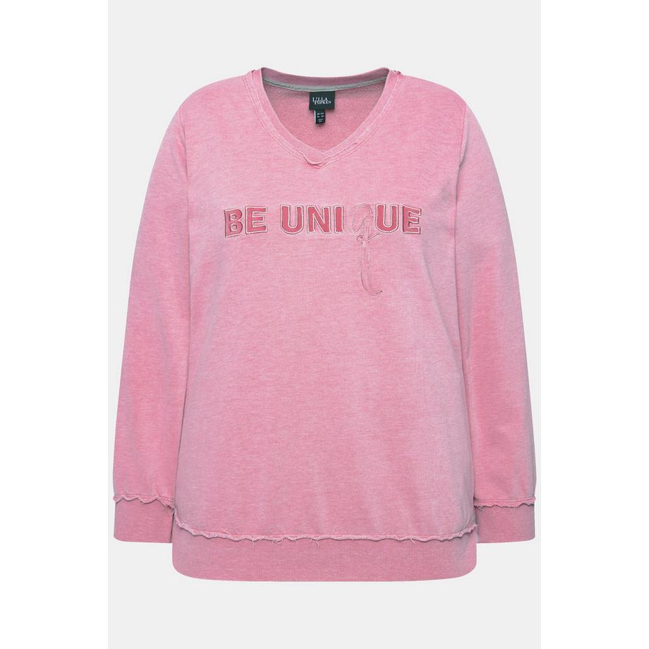 Ulla Popken Felpa Scritta Scollo a V Maniche Lunghe  