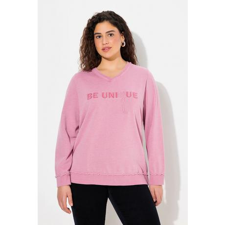 Ulla Popken Sweat-Pullover Schriftzug V-Ausschnitt Langarm  