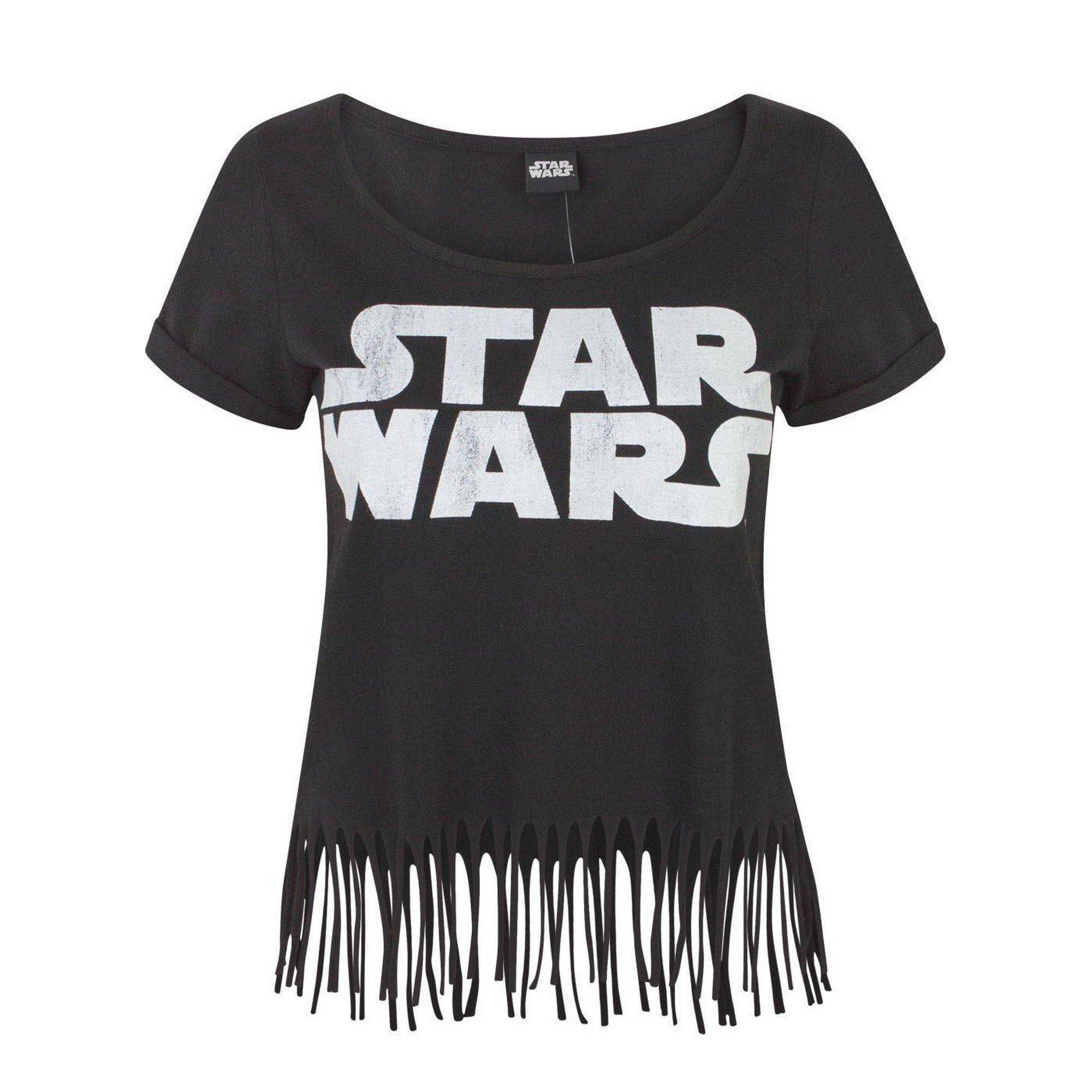 Image of Fransen Tshirt Mit Star Wars Logo Damen Schwarz L