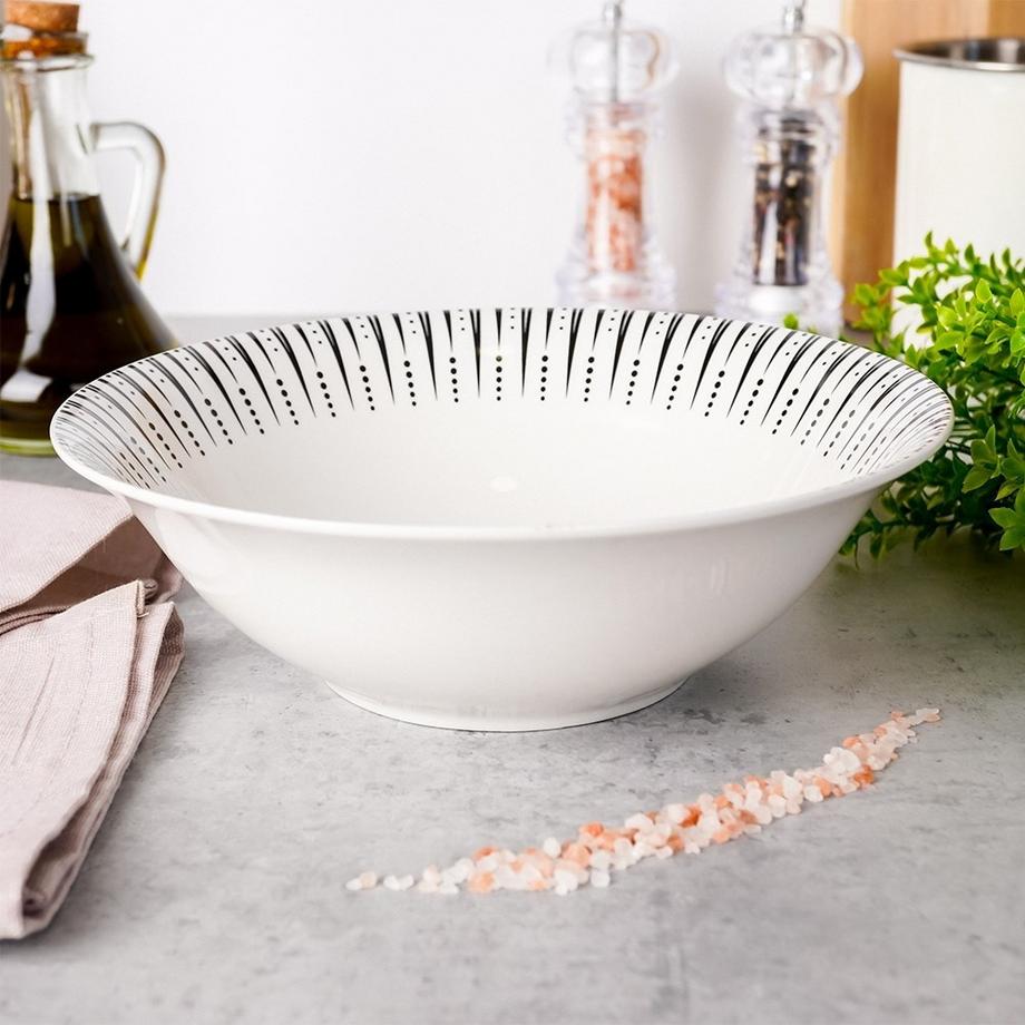 NAVA  Grand Bol 1,4L en Porcelaine Blanche Design Noir 