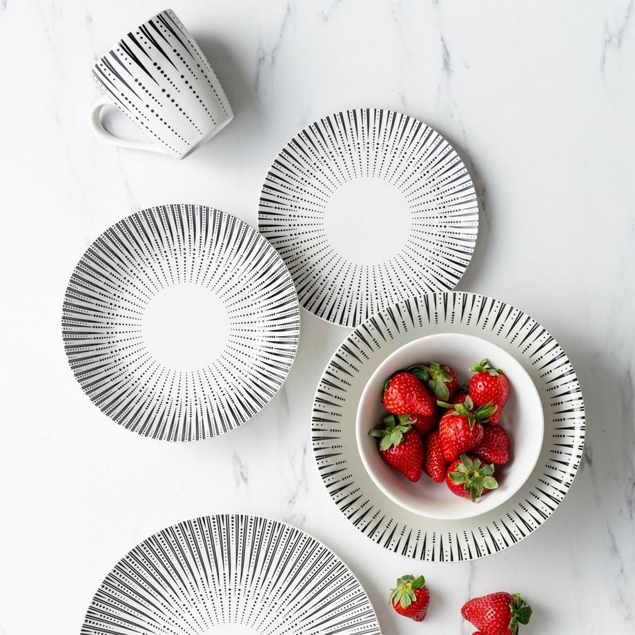 NAVA  Grand Bol 1,4L en Porcelaine Blanche Design Noir 