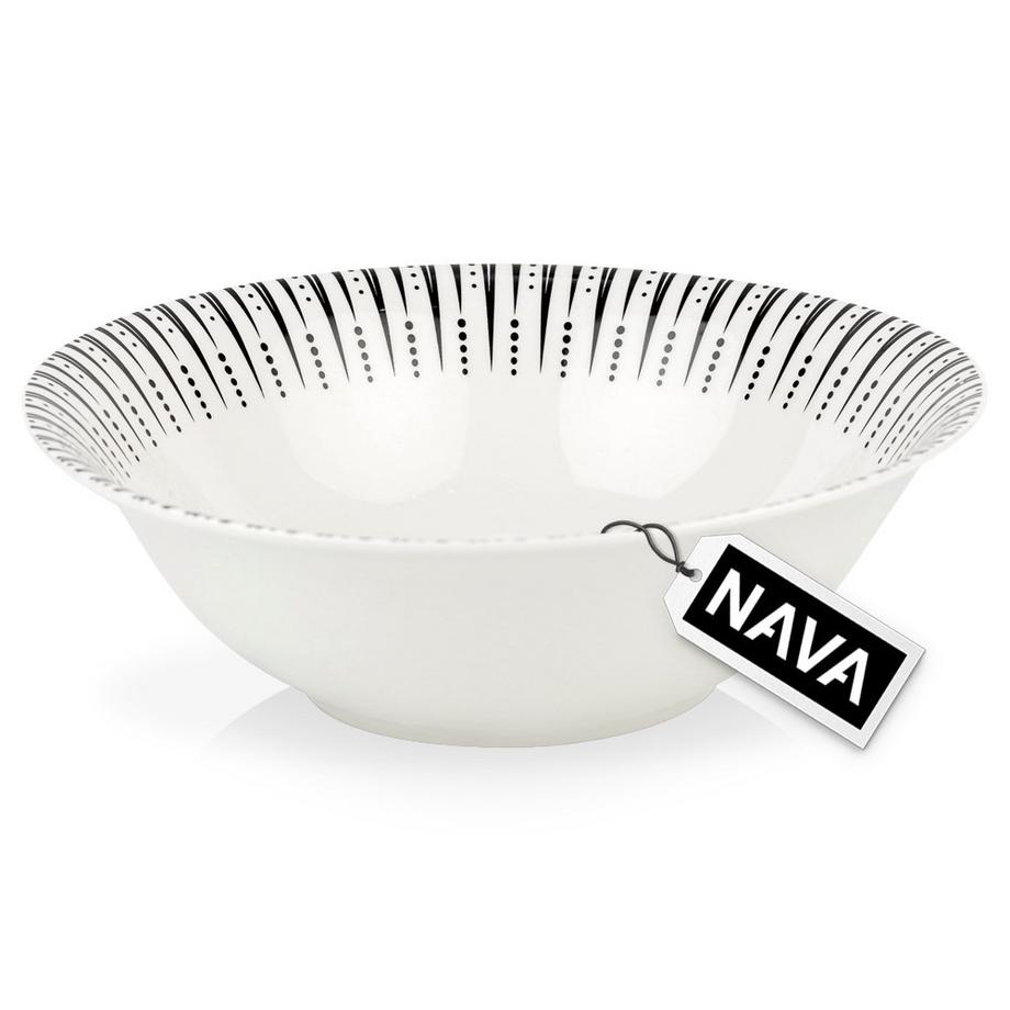 NAVA  Grand Bol 1,4L en Porcelaine Blanche Design Noir 