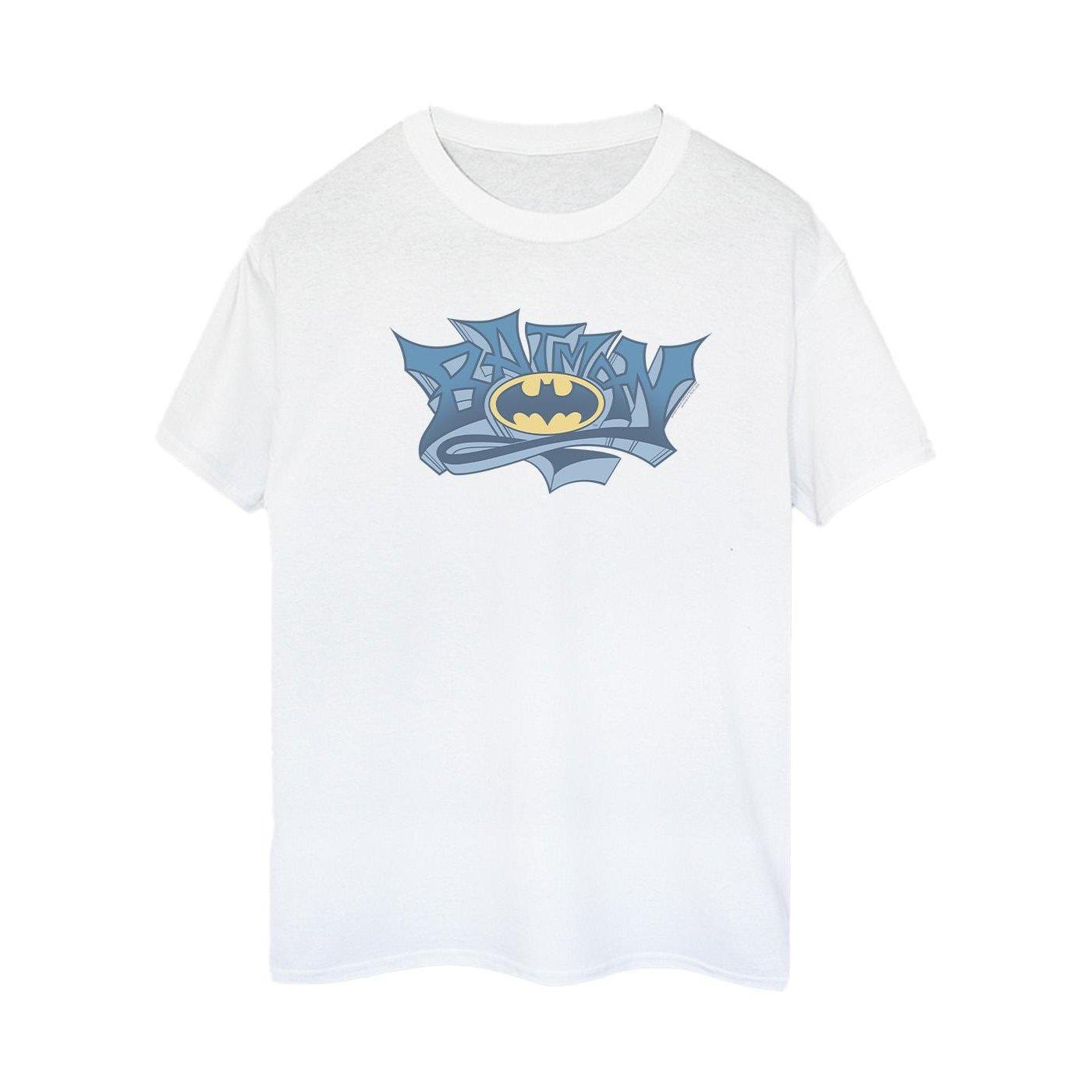 Image of Batman Graffiti Logo Tshirt Damen Weiss L