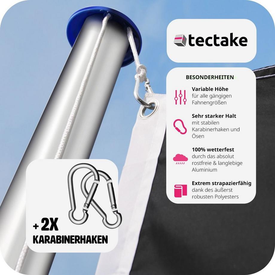 Tectake  Fahnenmast  aus Aluminium mit Flagge 