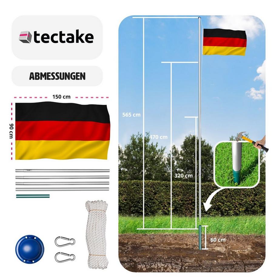 Tectake  Fahnenmast  aus Aluminium mit Flagge 