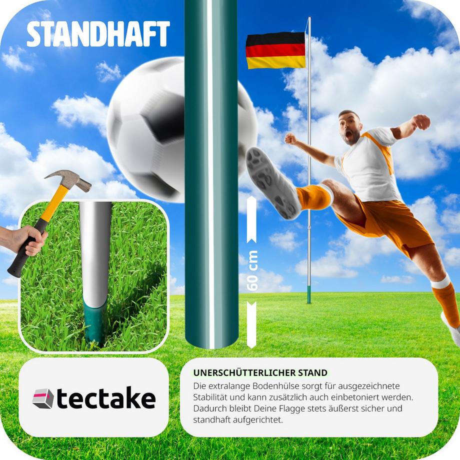 Tectake  Aluminium Fahnenmast  wetterfest mit Flagge 