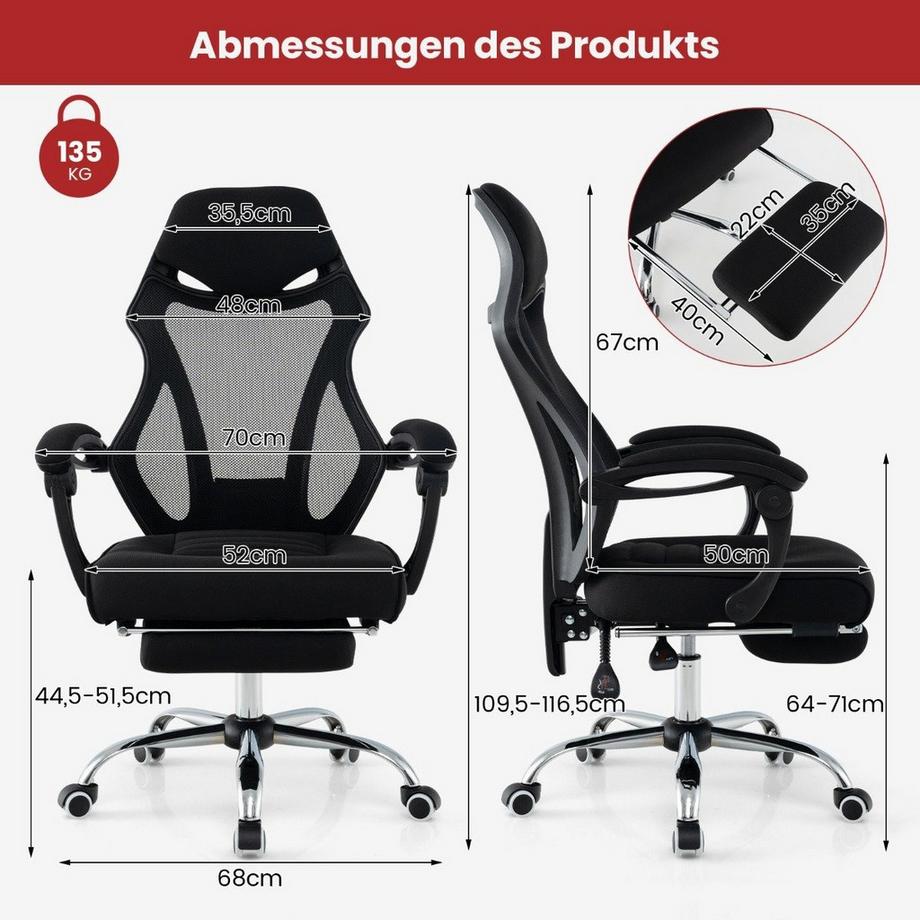 Northio  Chaise de bureau ergonomique en maille avec repose-pieds et fauteuil de direction à dossier inclinable réglable en hauteur 