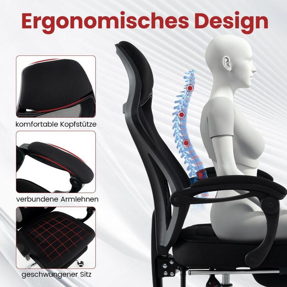 Northio  Chaise de bureau ergonomique en maille avec repose-pieds et fauteuil de direction à dossier inclinable réglable en hauteur 