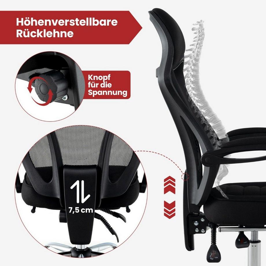 Northio  Chaise de bureau ergonomique en maille avec repose-pieds et fauteuil de direction à dossier inclinable réglable en hauteur 