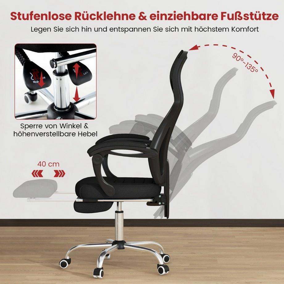 Northio  Chaise de bureau ergonomique en maille avec repose-pieds et fauteuil de direction à dossier inclinable réglable en hauteur 