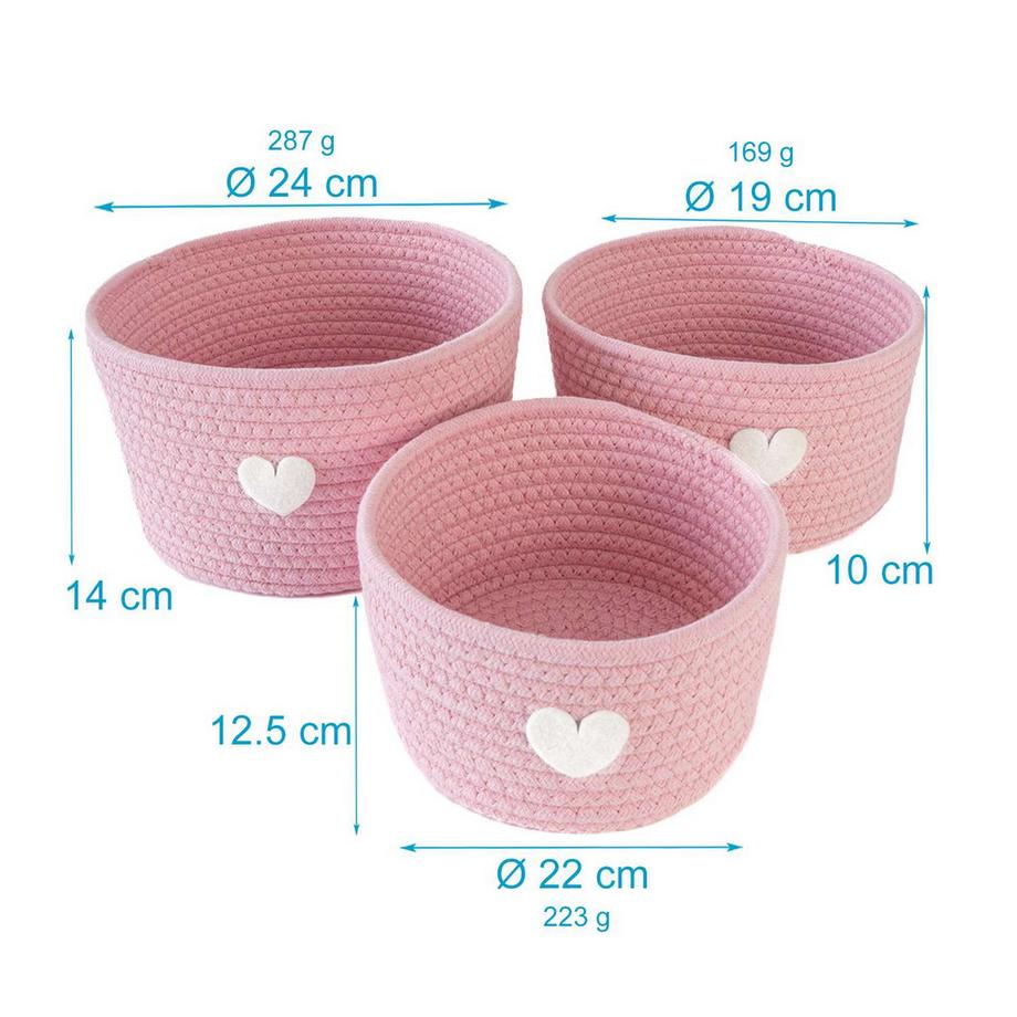 Intirilife Set de 3 Paniers de Rangement, Organisateur avec Patch Cœur  