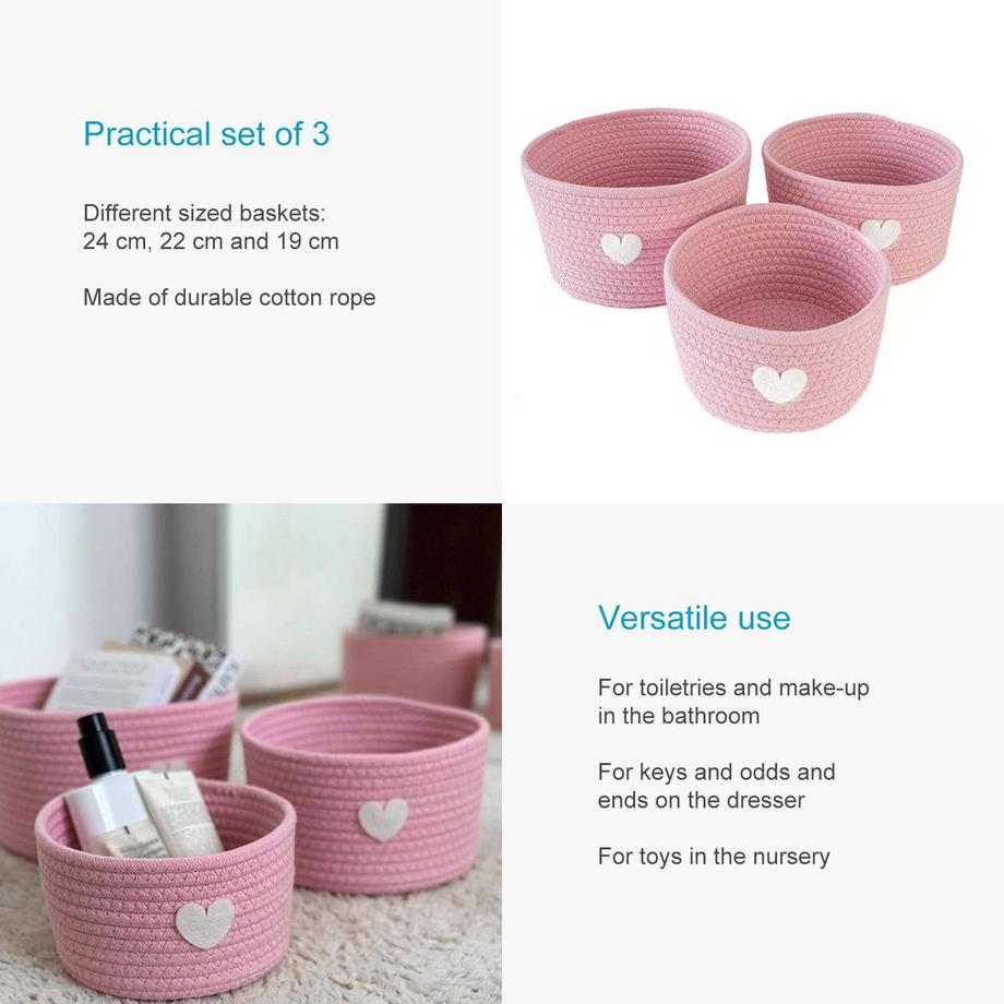 Intirilife Set de 3 Paniers de Rangement, Organisateur avec Patch Cœur  