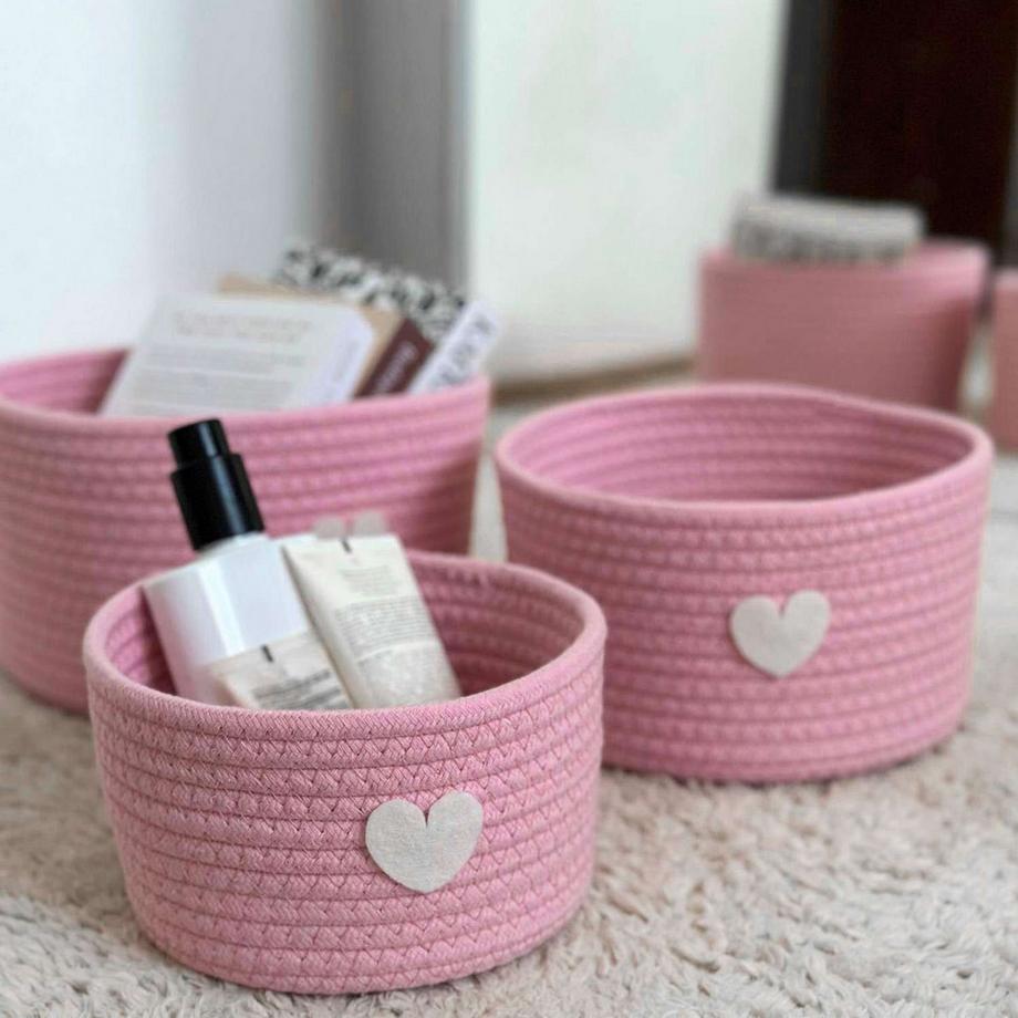 Intirilife Set de 3 Paniers de Rangement, Organisateur avec Patch Cœur  