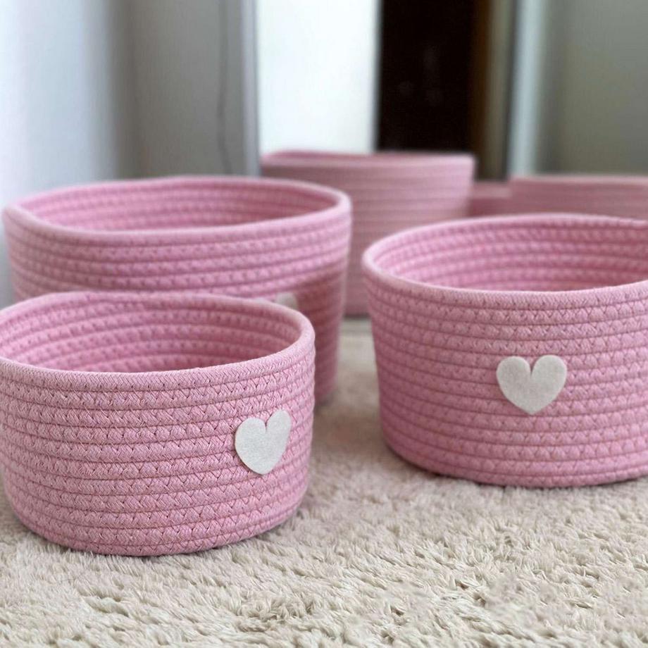 Intirilife Set de 3 Paniers de Rangement, Organisateur avec Patch Cœur  