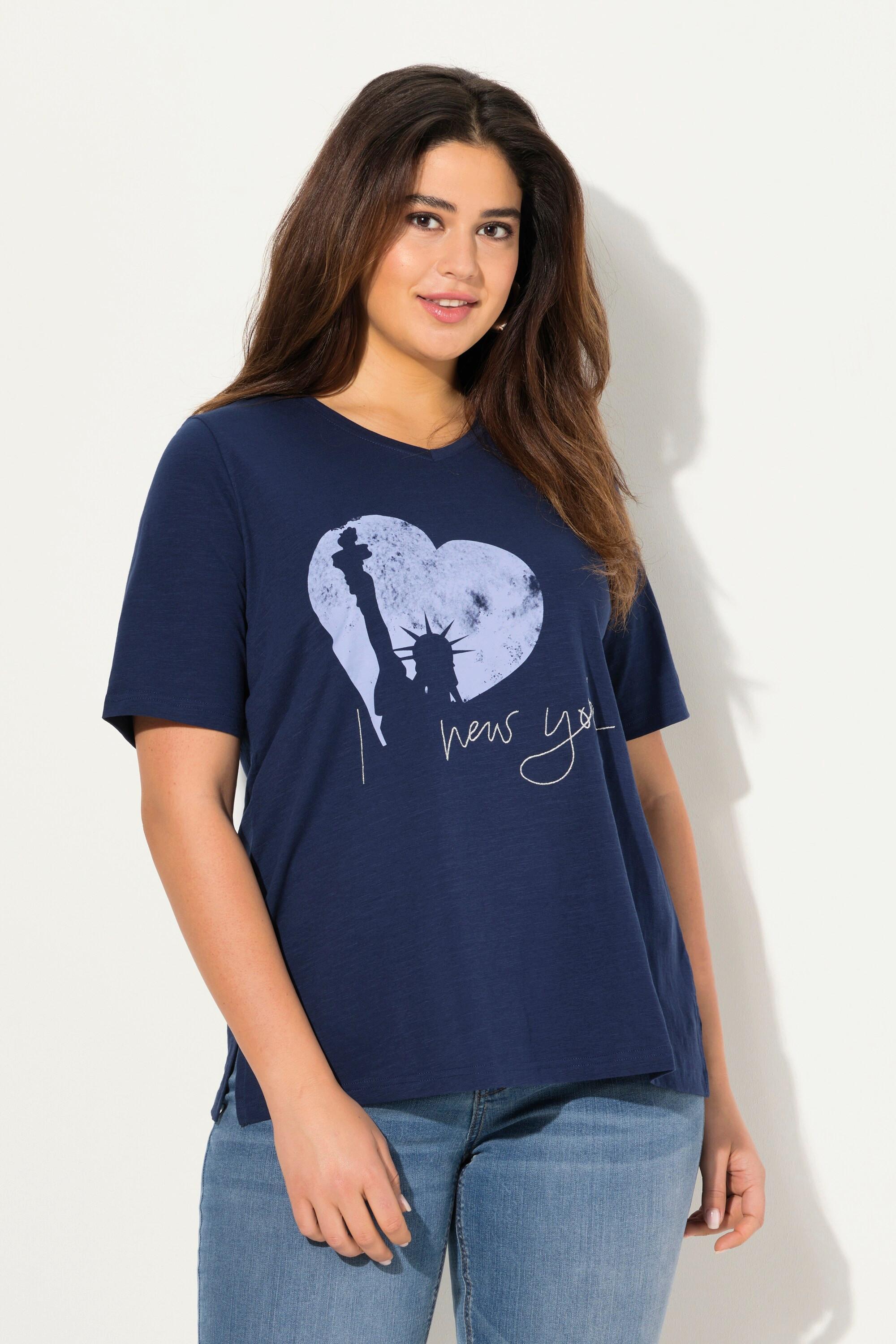 Ulla Popken  T-shirt classica con New York, scollo a V e mezze maniche 