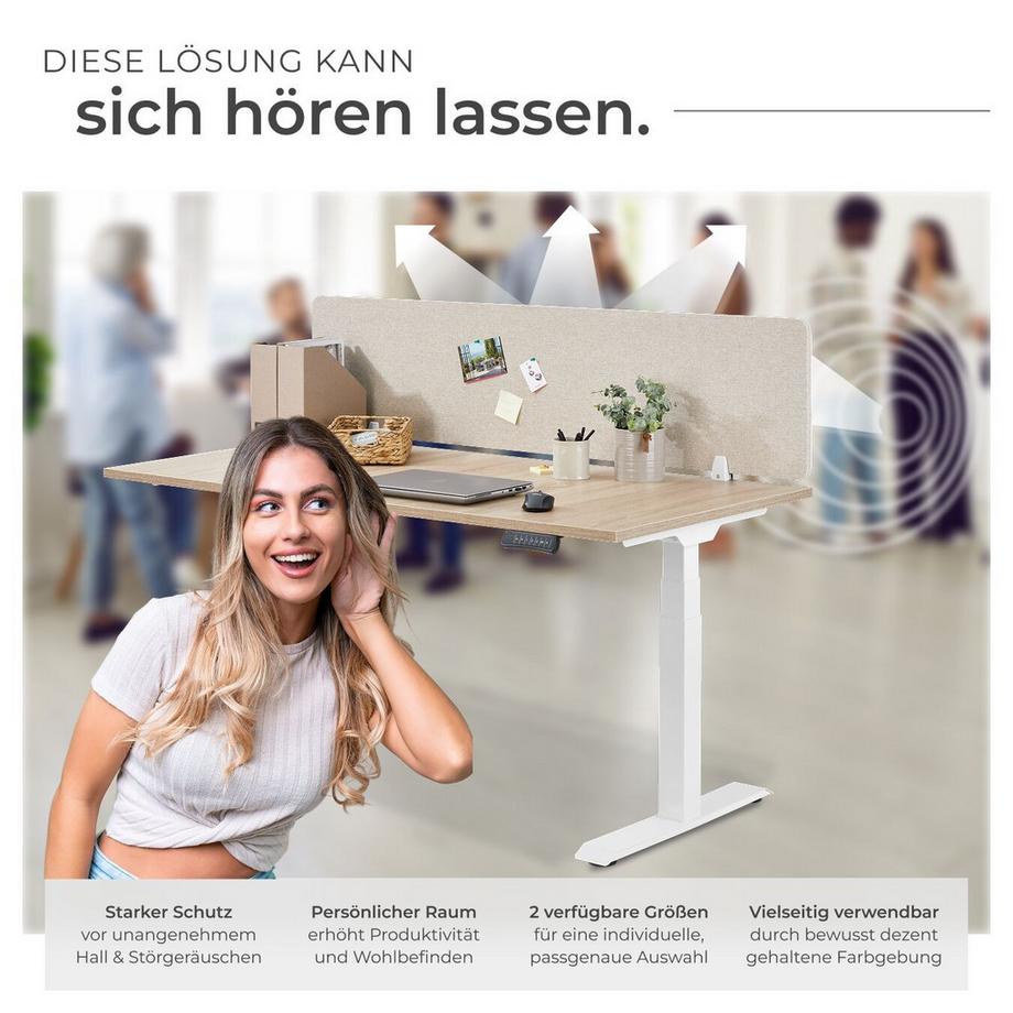 Tectake  Schreibtisch Trennwand Noisy in 2 Größen mit schallabsorbierendem PET-Kern 