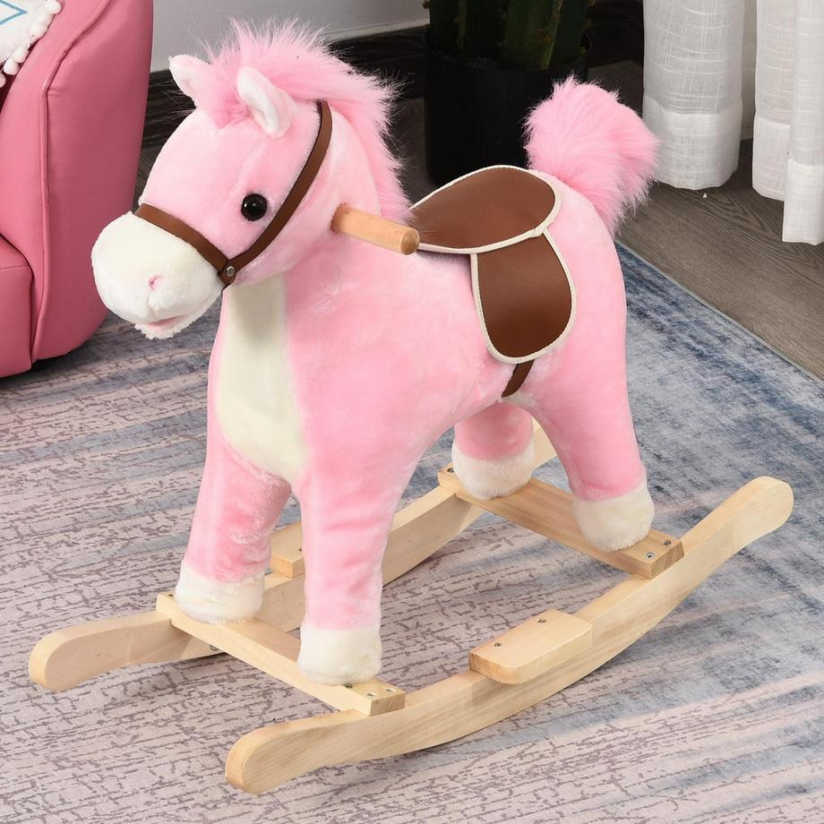 Northio  Cheval À Bascule En Peluche Rose Avec Sons D'Animaux, Jouet Pour 36-72 Mois, 65X32,5X61 Cm 