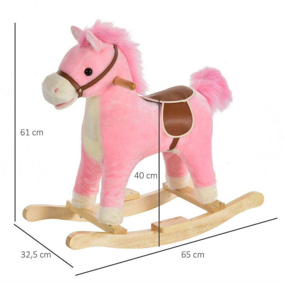 Northio  Cheval À Bascule En Peluche Rose Avec Sons D'Animaux, Jouet Pour 36-72 Mois, 65X32,5X61 Cm 