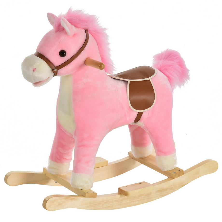 Northio  Cheval À Bascule En Peluche Rose Avec Sons D'Animaux, Jouet Pour 36-72 Mois, 65X32,5X61 Cm 