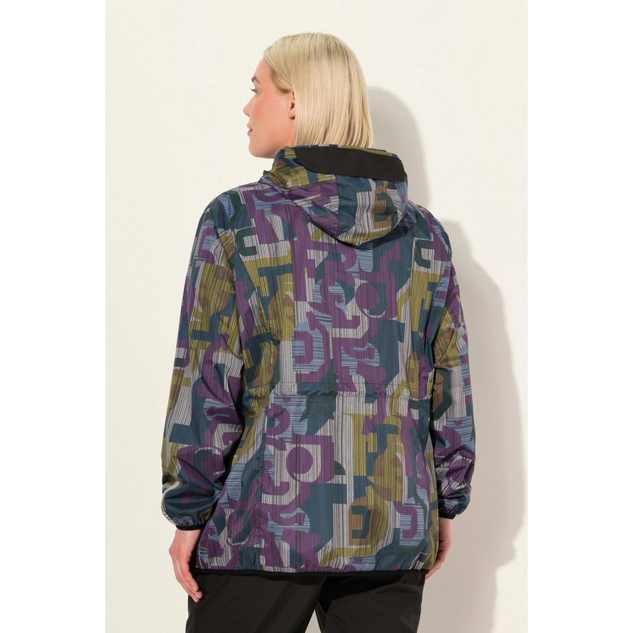 Ulla Popken Leichte Regenjacke mit geometrischem Druck wasserdicht 2-Wege-Zipper  